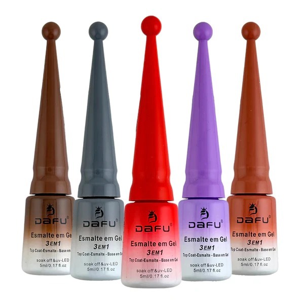 Esmaltes em Gel 3 em 1 Tons Marrom Nudes Vermelhos Vinhos LED/UV Unhas Perfeita Cobertura DAFU 5ml em Oferta na Shopee
