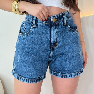 Short Jeans Feminino Cintura Alta Meia Coxa Boyfriend  Algodão Premium Bermuda mom Estilo Blogueira em Oferta na Shopee