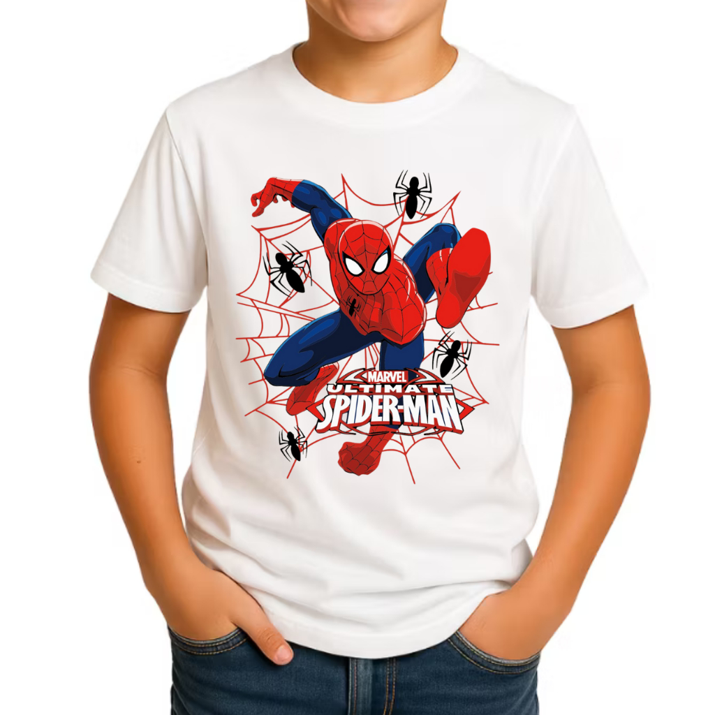 Camiseta Spider Man Infantil Juvenil Camisa Estampada Homem Aranha 100% Algodão Premium Desenho
