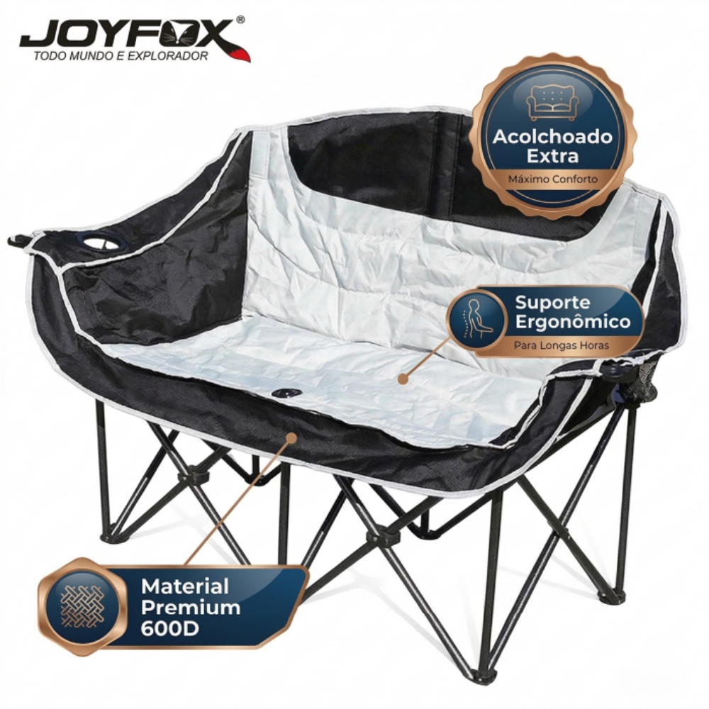 Cadeira De Camping Dupla Dobrável JOYFOX 140cm Acolchoada Oxford 600D Com Porta-copos Para Praia Pesca em Oferta na Shopee