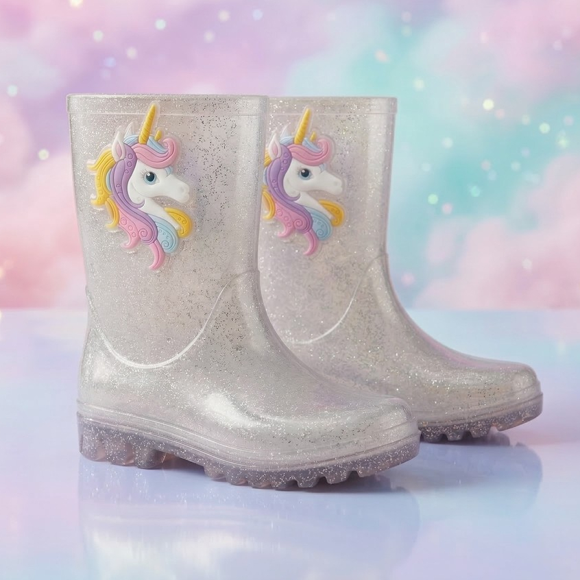 Botas Galochas Meninas Cano Alto Chuva Unicórnio Inverno Tratorada