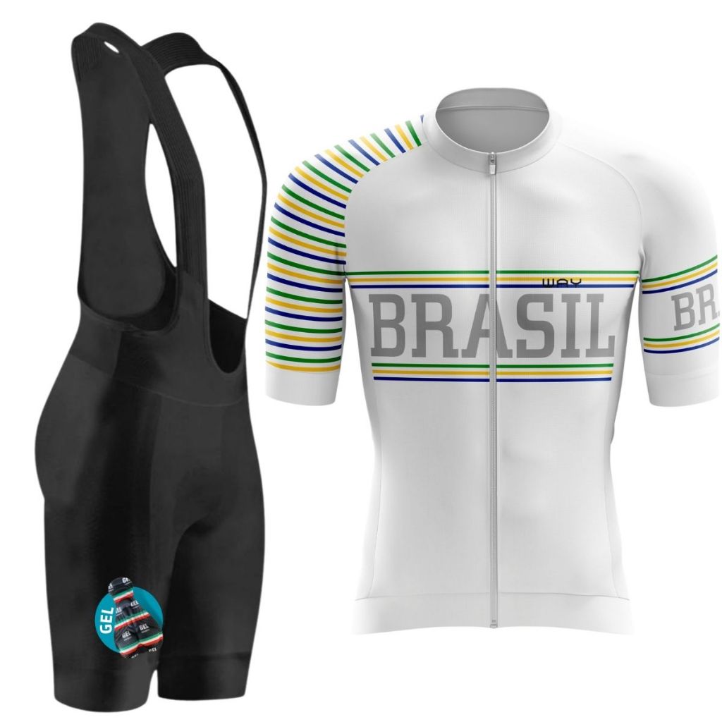 Conjunto de Ciclismo Masculino Bretelle Gel e Camisa Premium Brasil Camiseta Bike Pedal MTB Speed