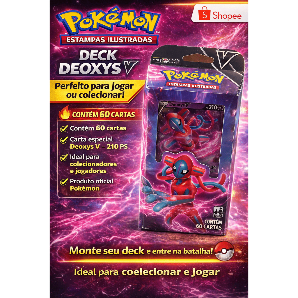 Deck Pokémon Deoxys V com 60 Cartas – Baralho Pronto para Jogar e Colecionar