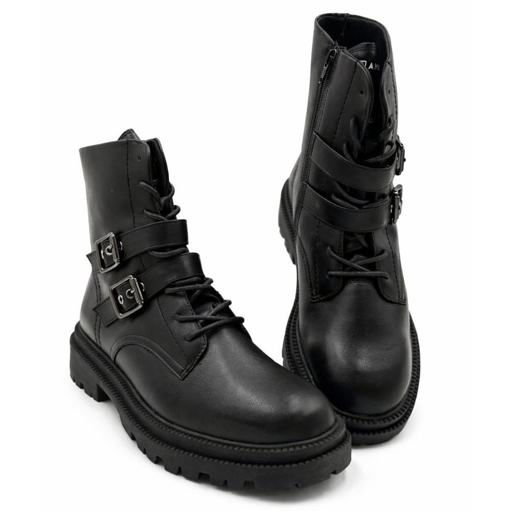 Bota Coturno Ramarim Original Detalhe com Fivelas Tratorada Preta 61131