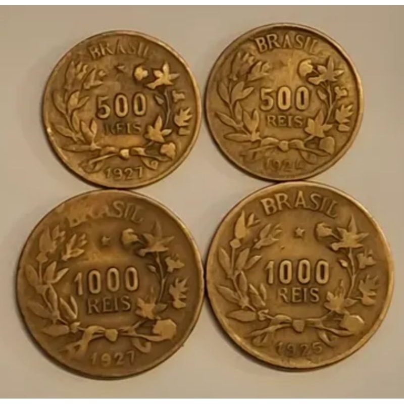Par de moedas de 1000 e 500 reis, Brasil, par em bronze-aluminio serie abundancia. MBC oportunidade.