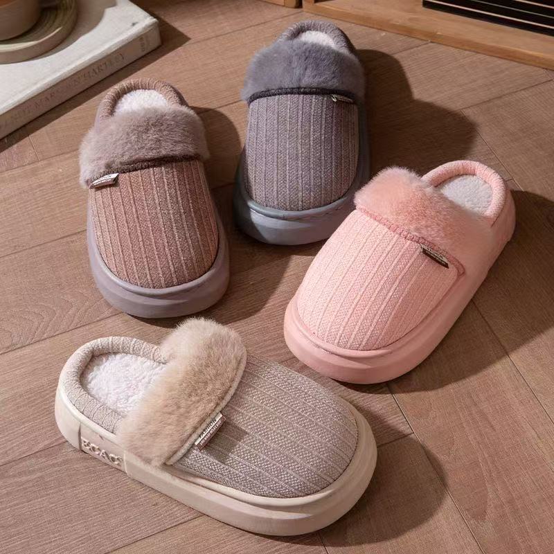 Sapato/Chinelo pantufa canelado com pelo inverno adulto feminina