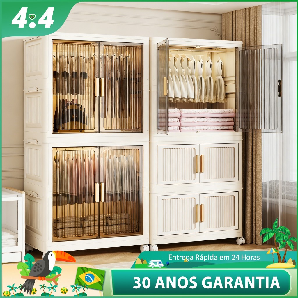 🏠caixa organizadora armario armazenamento dobrável empilhavel com porta rodinhas multiuso 3 portas