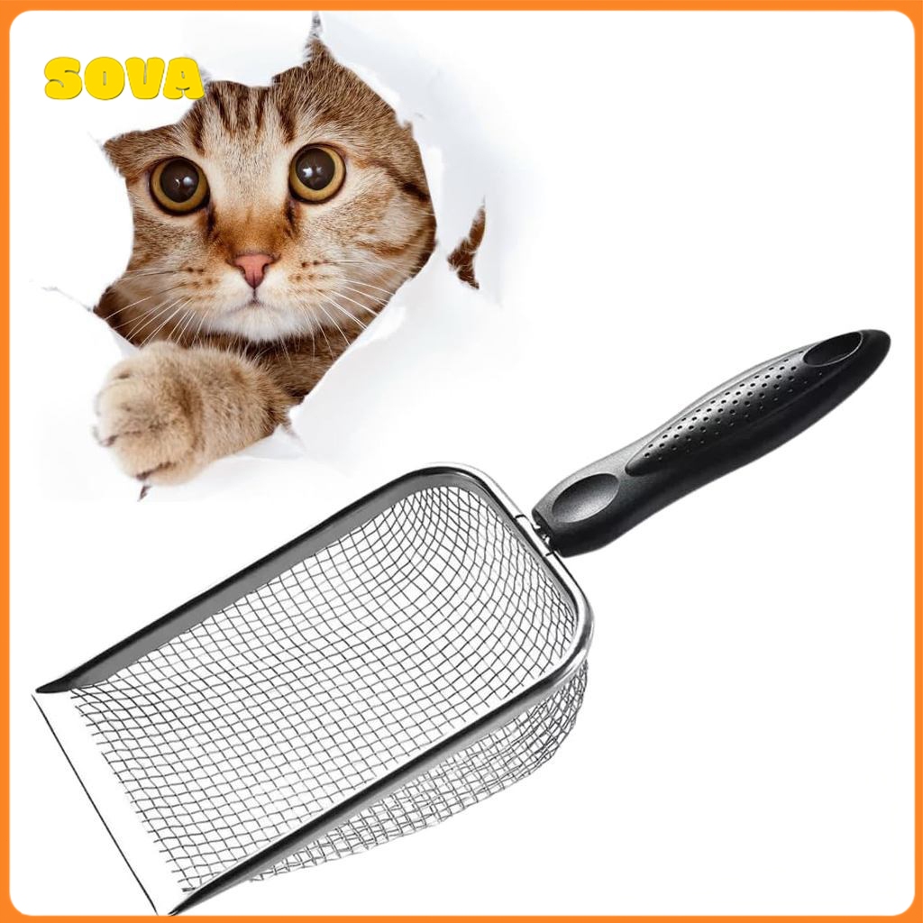 Pá Higiênica para Gatos Aço Inox Durável – Peneira Coletora de Areia Rápida e Fácil Limpeza