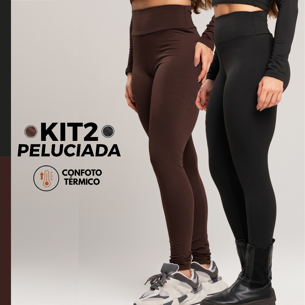 Kit 2 calças peluciada outono inverno legging flanelada lisa em Oferta na Shopee
