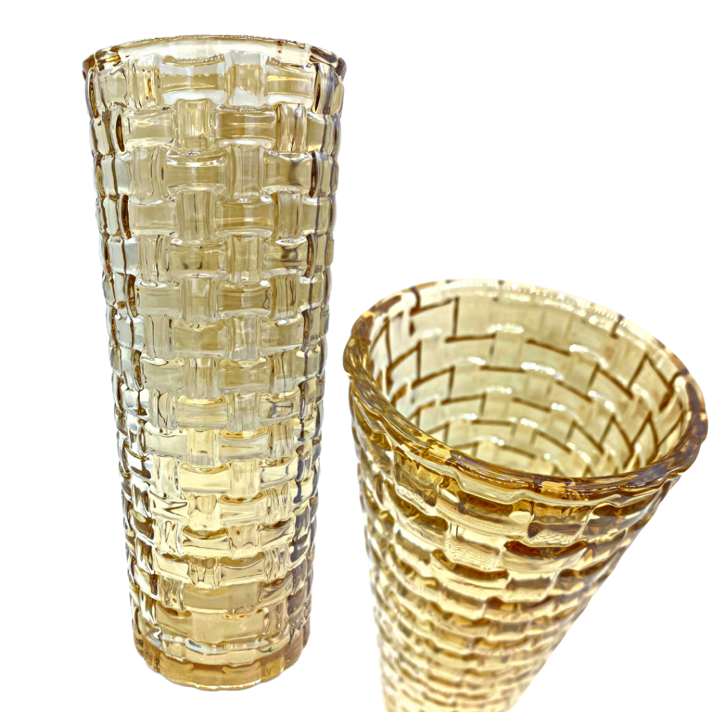 Vaso Decorativo Vidro Âmbar Flor Mesa Centro Arranjos Ambar Relevo 25cm