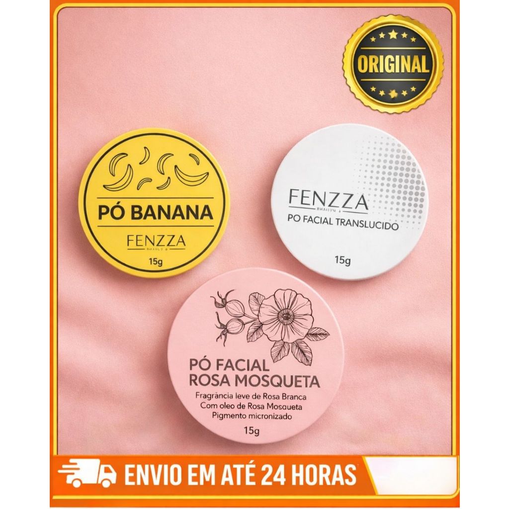 Pó Solto Fenzza 15g Banana, Translúcido ou Rosa Mosqueta | Reduz Brilho e Sela Maquiagem