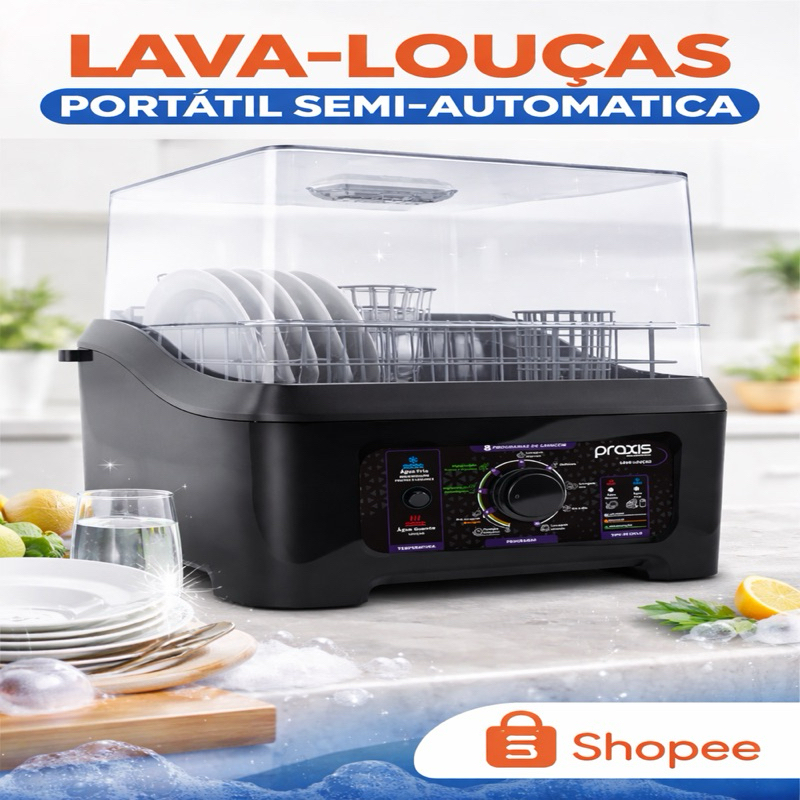 Lava Louças Praxis Portátil LLPP Semi-Automática 127V ou 220V Preto Branco