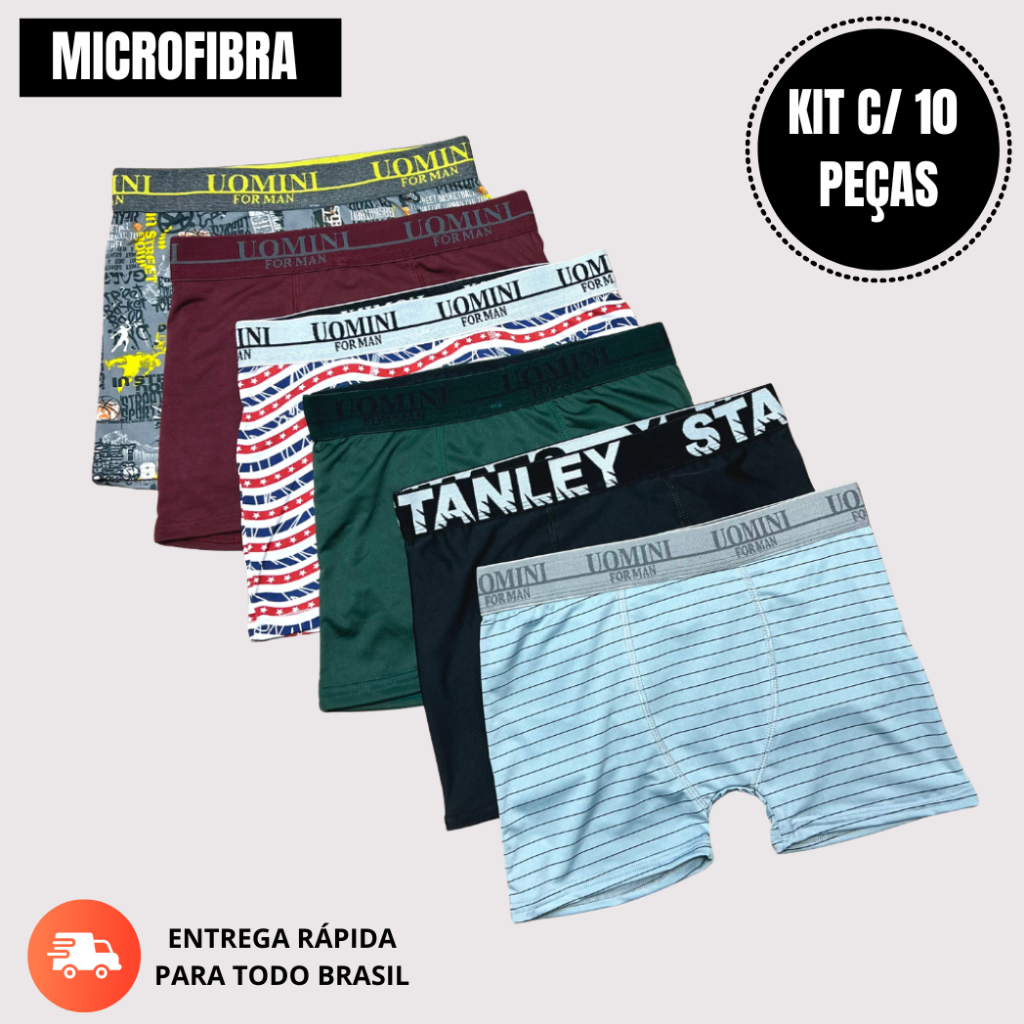 Kit 10 Cuecas Box Microfibra Masculina Cueca Boxer Adulta Confortável