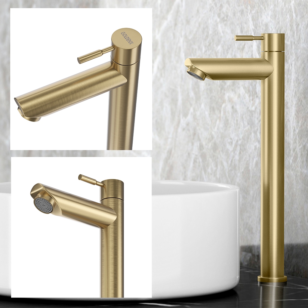 Torneira Banheiro Alta Lavabo Madrid Aço Inox 304 GoldenX
