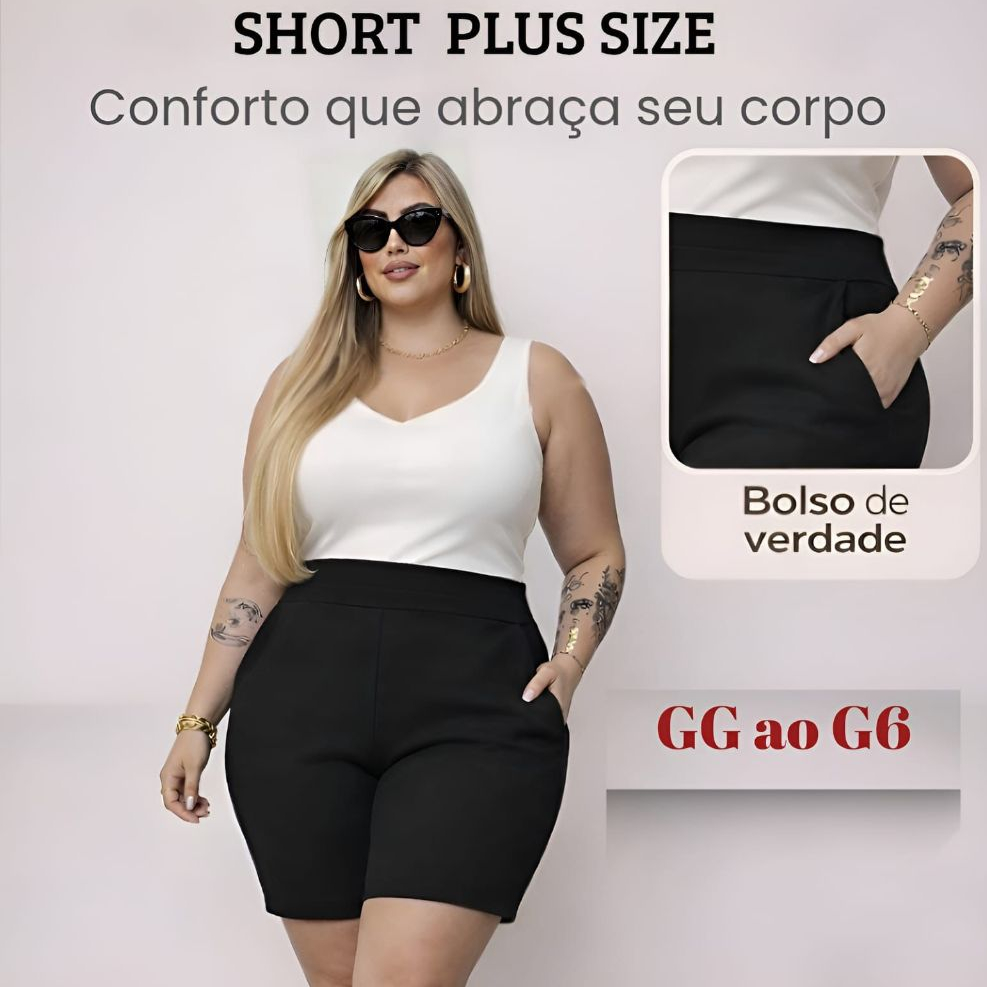 Shorts Plus Size Feminino Cintura Alta Com Bolso G1 ao G6 (Plus de Verdade) em Oferta na Shopee