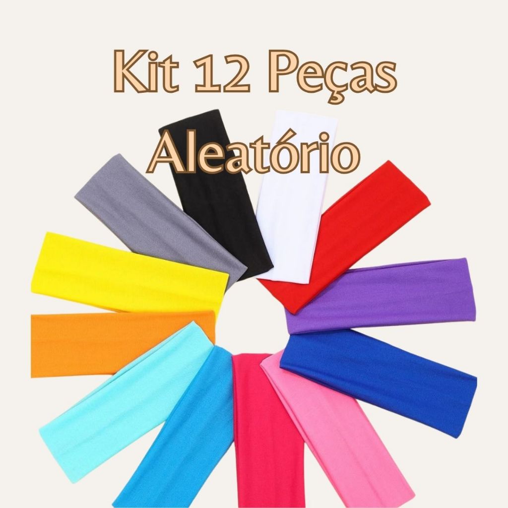 Kit 12 Faixas De Cabelo Confortável Elástica Esporte Tiara Academia Lazer Passeio Yoga Headband