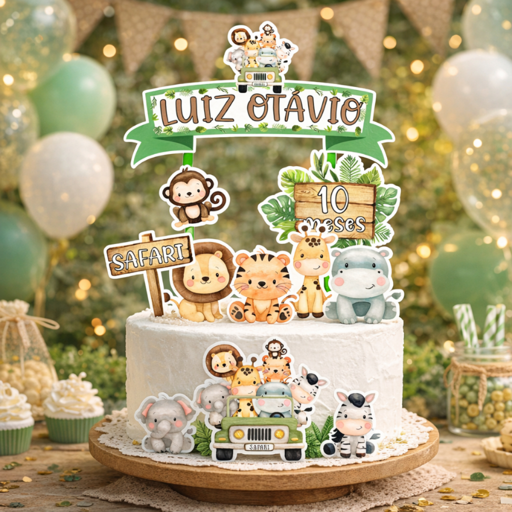 Topper Topo de bolo Safari Chá de Bebê Aniversário Personalizado em Oferta na Shopee