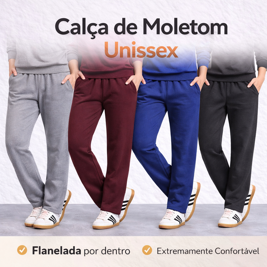 Calça de Moletom Flanelado Com Bolsos Confortável e Quentinha Feminina e Masculina Inverno Unisex