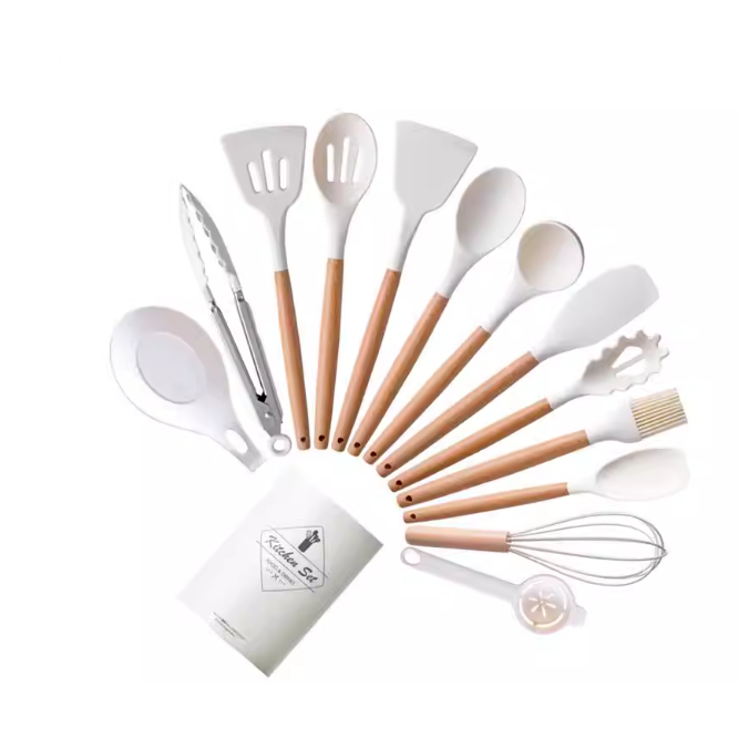 KIT de Utensílios Para Cozinha em Silicone e Bambu 12 Peças novo 2025