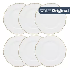 Conjunto De 6 Pratos Rasos De Porcelana Maldivas Branco Com Fio De Ouro - Wolff Original