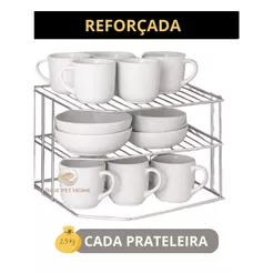 Prateleira Reforçada Dupla de Canto Organização Louça Pratos Copos Cozinha