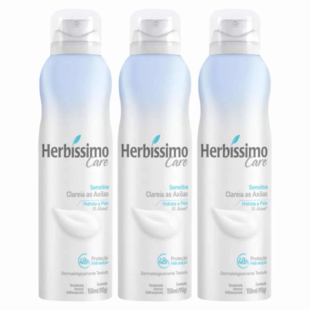 Kit X3 Desodorante Aerossol Antitranspirante Herbíssimo Care Sensitive 150ml