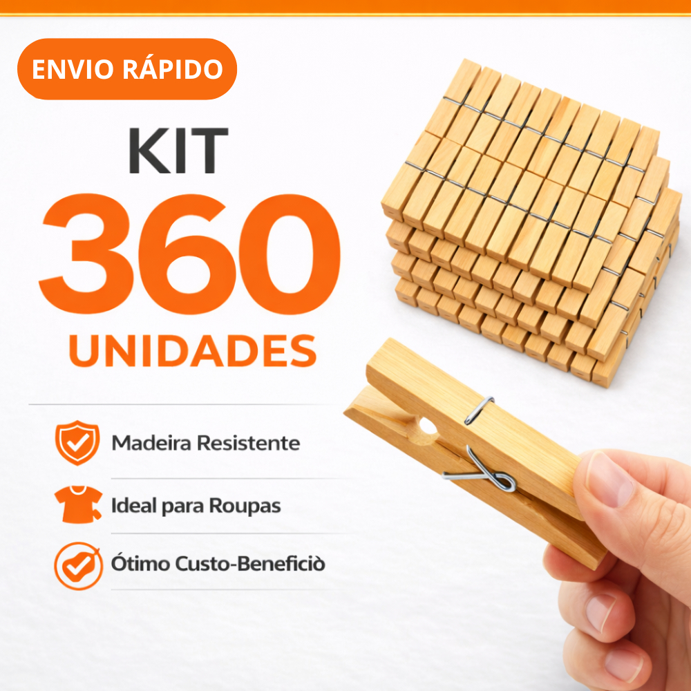 Kit 360 Prendedor Grampo De Roupas Madeira Embalagem com 120 a 360 Unidades em Oferta na Shopee