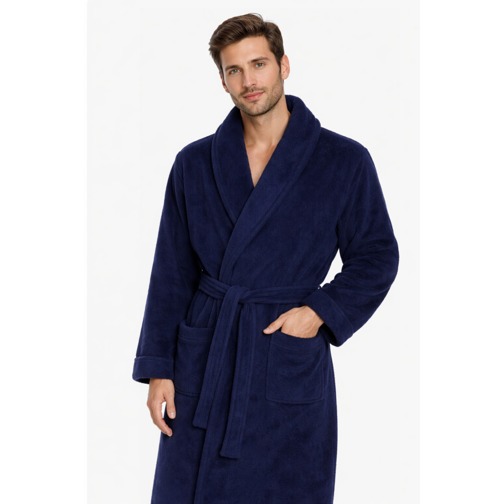 Roupão Adulto Microfibra Milano Manga Longa Com Gola Azul