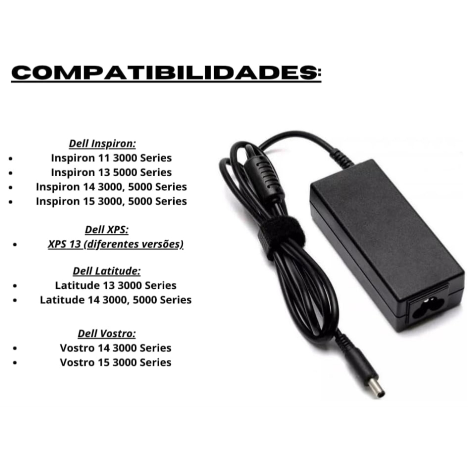 Fonte De Notebook Compatível com Dell Inspiron 15 3000 (3501) XPS 13 Latitude 13/14 Vostro 14/15