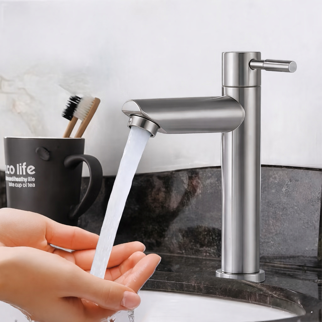 Torneira para banheiro 304 inox metal bancada Torneira Premium Moderna fria simples para lavatório
