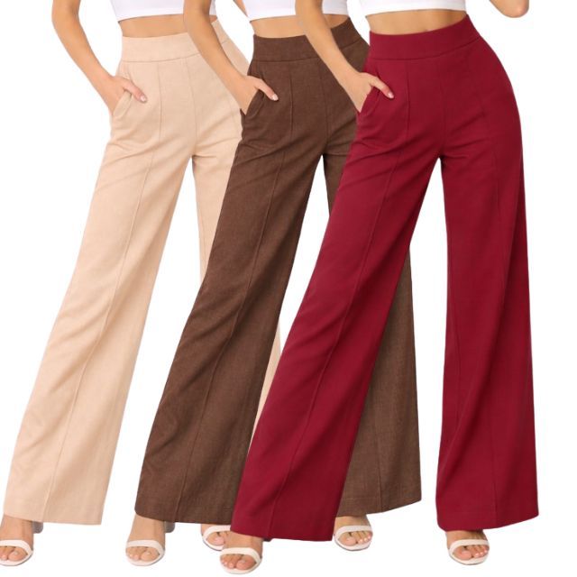 2 Calças Social Pantalona LINHO Cintura Alta Elegante Social, com bolso Premio em Oferta na Shopee