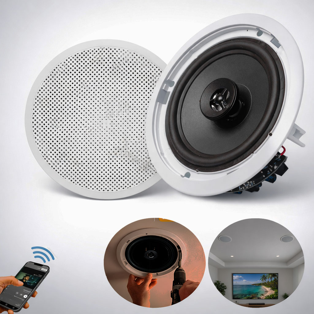 Caixa Som Teto Bluetooth 70W Rms Arandela Embutir Gesso Alexa Google Ativa Passi
