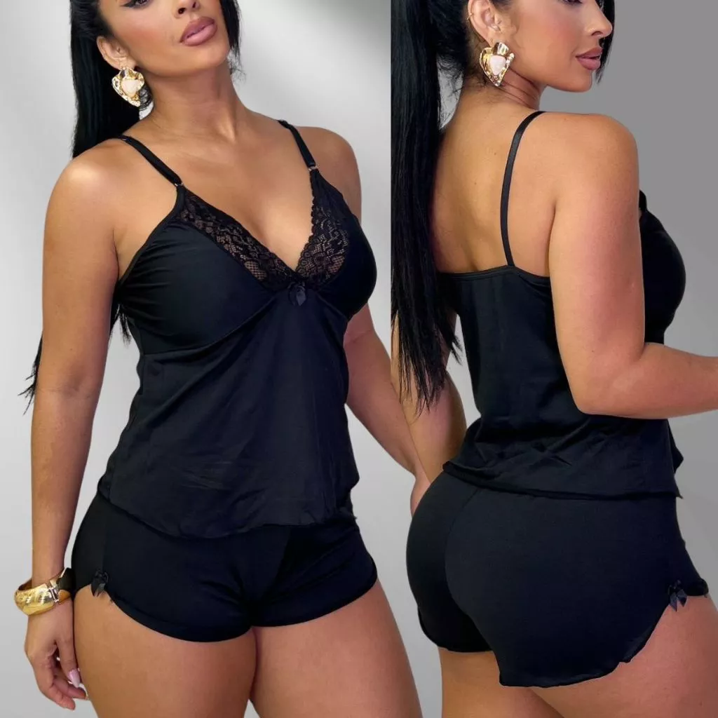 Pijama Baby Doll Malha Fria Tecido Fresquinho Roupa De Dormir Lingerie Confortável  Molinho  Sensual Renda