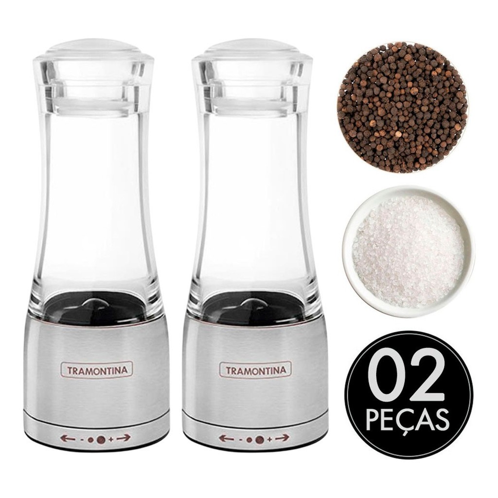 Jogo De Moedor De Sal E Pimenta Tramontina Aço Inox 2 Peças em Oferta na Shopee