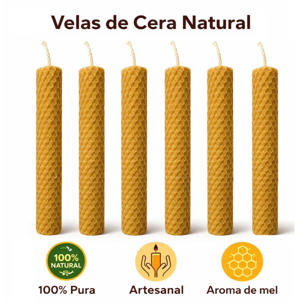 6 Velas De Cera De Abelha Natural 20x2 Cm Sem Fumaça em Oferta na Shopee