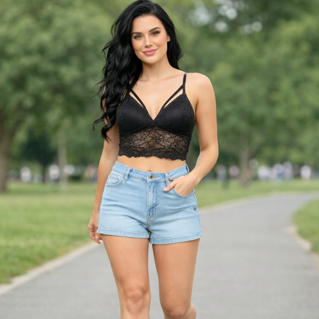 Cropped Top De Renda Feminino Tiras Dupla Alça Regulável Com Bojo