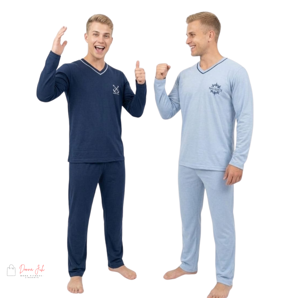 Pijama Masculino Longo Confortável Frio Inverno Malha Macia Premium Roupa de Dormir Masculina