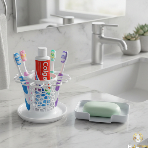 Kit Banheiro Completo: Porta Escovas + Porta Sabonete – Mais Praticidade e Higiene”