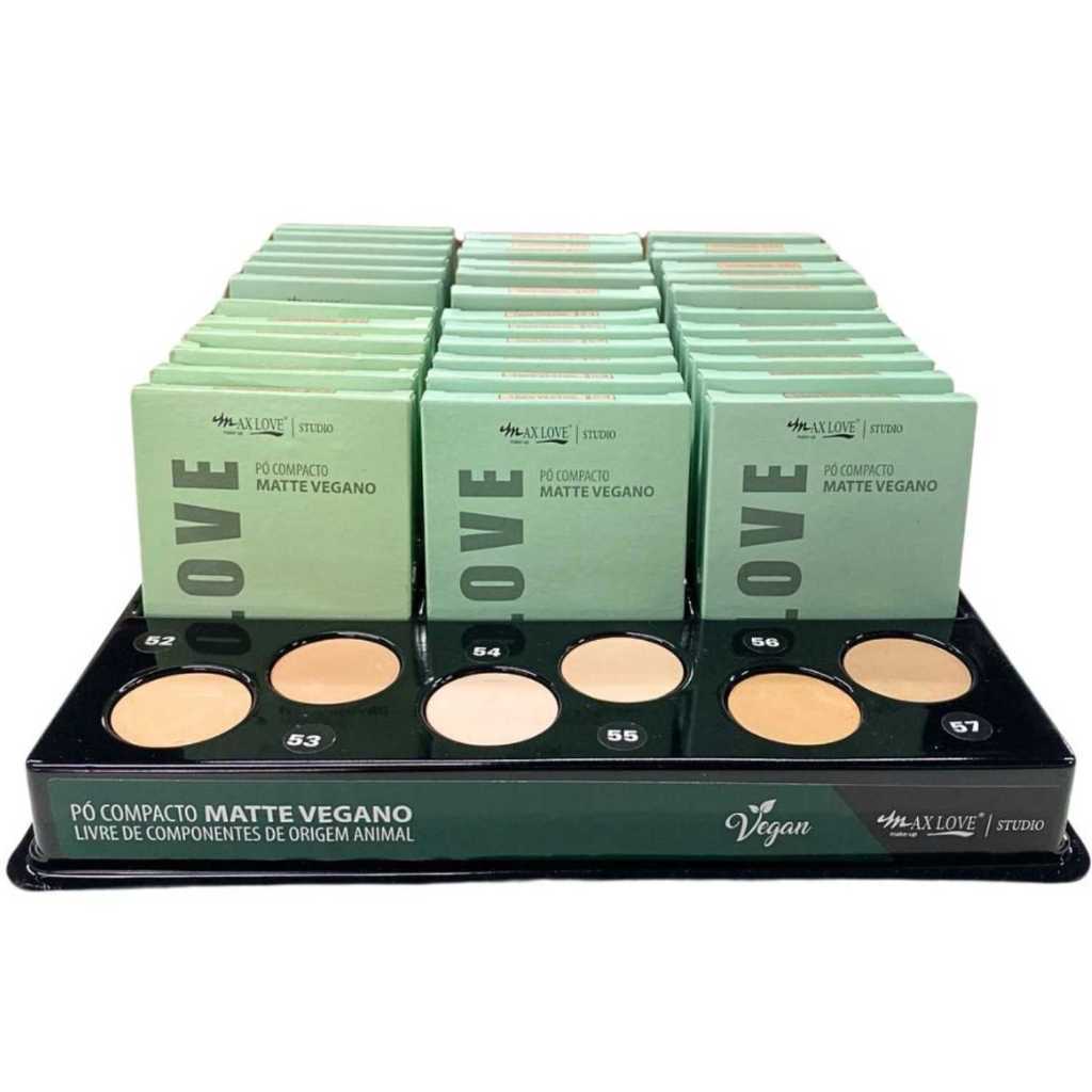 BOX C/ 30 PÓ COMPACTO MATTE À PROVA D’ÁGUA 10G MAX LOVE — ALTA COBERTURA 200 a 205