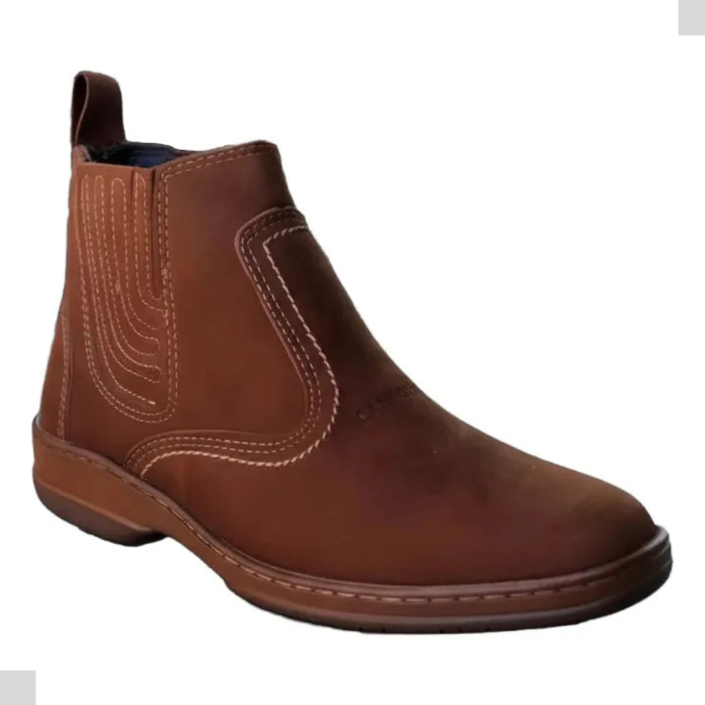 Bota Masculina Couro Legitimo Botina Estilo Sem Cadarço Solado Costurado Botinha Cor Marrom 2520