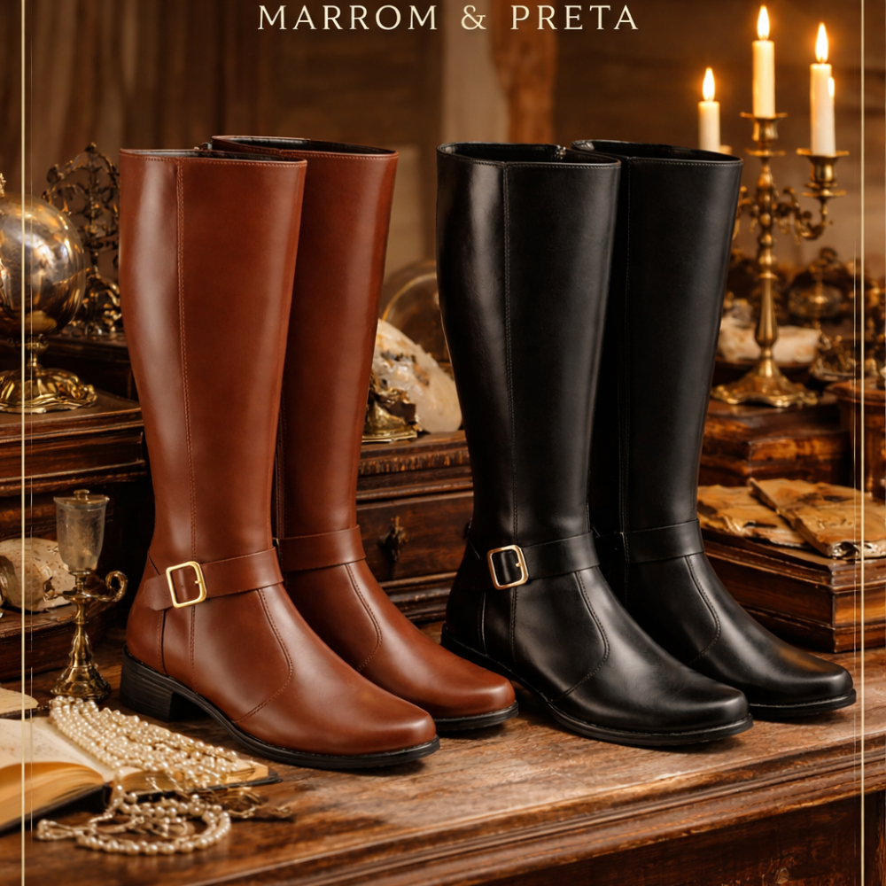 Kit 2 Botas Montaria Feminina Cano Longo Salto Grosso Confortável Elegante Bico Redondo Promoção