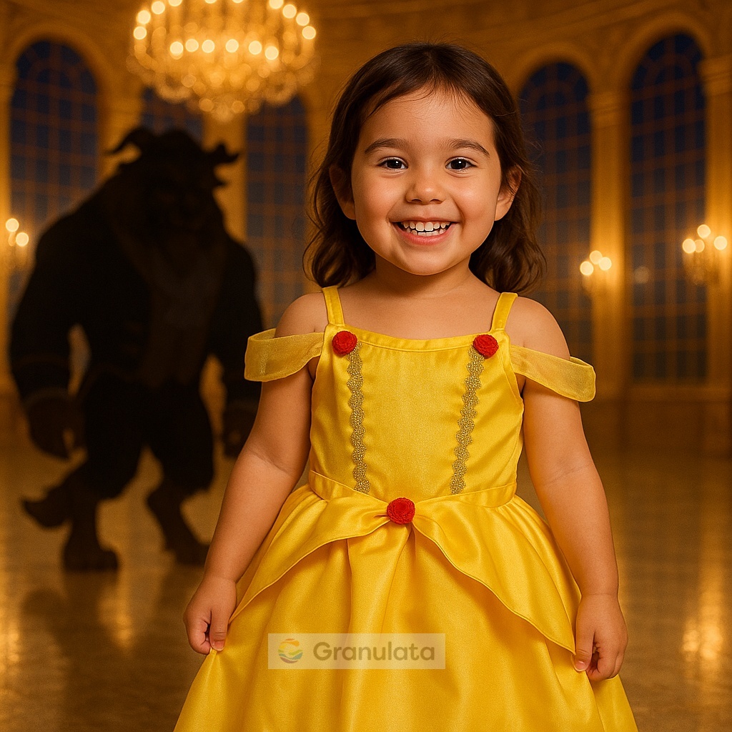 Fantasia Infantil Bela A Bela e a Fera Vestido Temático P ao GG Aniversario Carnaval