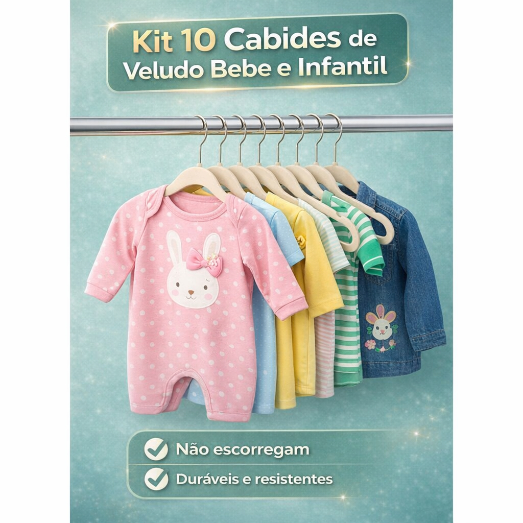 Kit 10 Cabide Infantil Rister Baby Veludo Bebê Slim Ultra Fino Não Escorrega