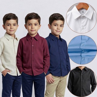Camisa Social Infantil Menino Manga Longa Premium Festas Culto Casamento Pajem em Oferta na Shopee
