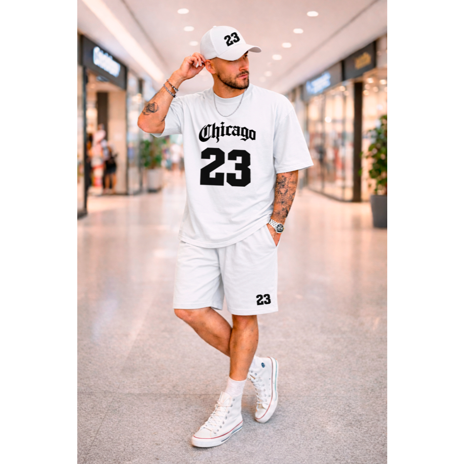 Kit Camiseta Short Boné Chicago 23 Street Masculino Casual Streetwear 100% Algodão Tactel xxl hyper
