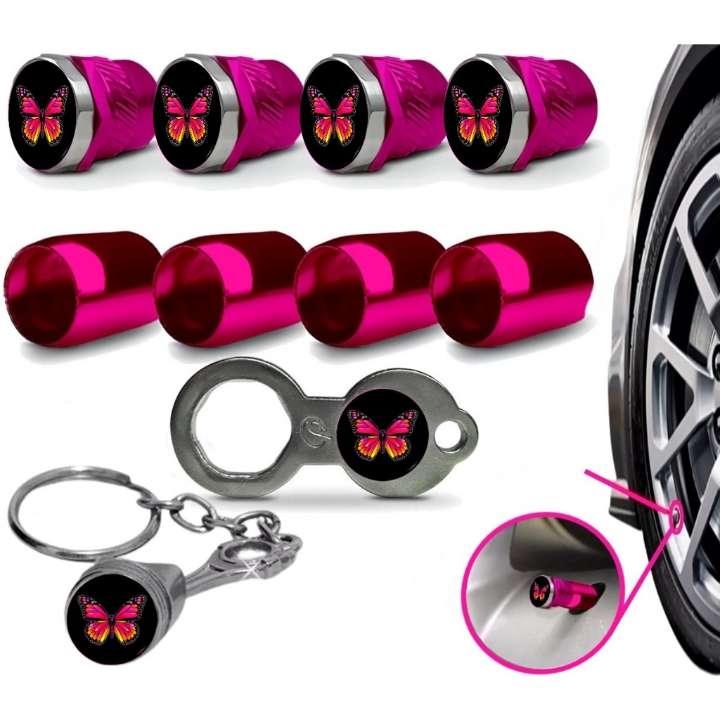 Tampa Válvula Pneu Rosa Borboleta Antifurto Feminina Carro Moto Bike Bico de Pneu Personalizado