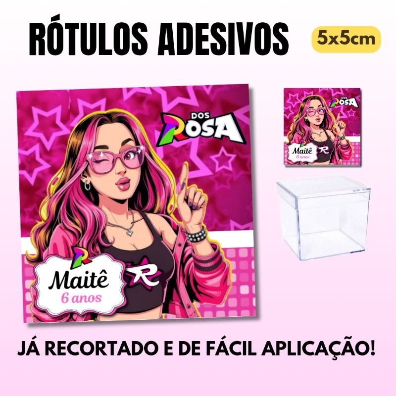 20 Rótulos adesivos 5x5 EMILLY VICK DOS ROSAS personalizados, lembrancinhas festa aniversário