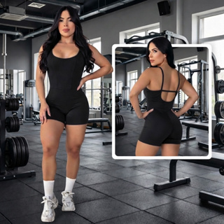 Macaquinho Fitness Feminino de Alças Finas Macacão Curto de Academia em Suplex Ginástica Yoga Treino em Oferta na Shopee