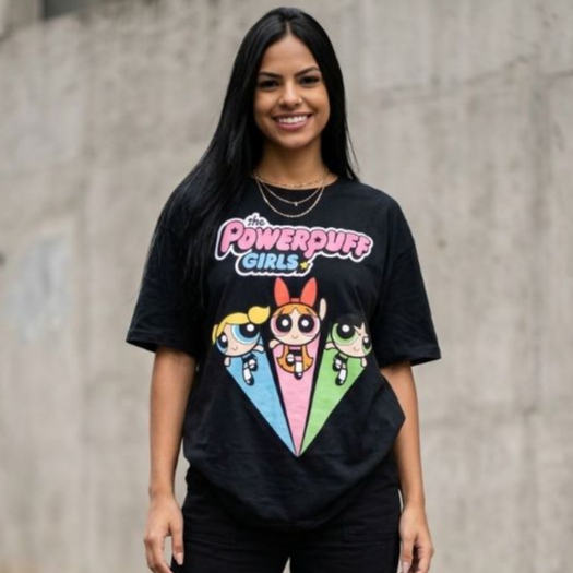Camiseta Oversized Streetwear Feminina Moda Algodão Meninas Super Poderosas Estilo Camisetão