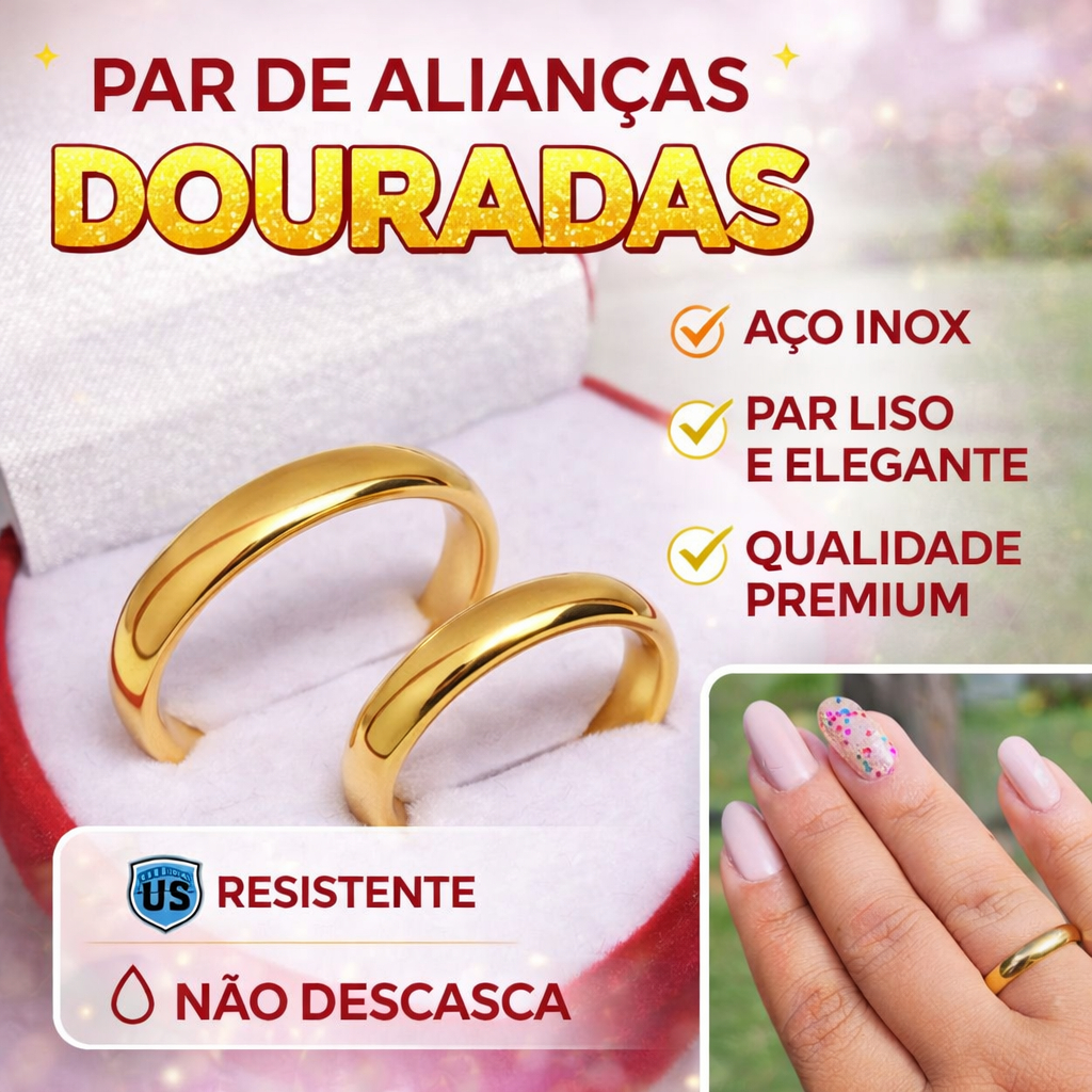 Par de Aliança Dourada Casamento, Noivado, Tradicional Anatômica em Oferta na Shopee